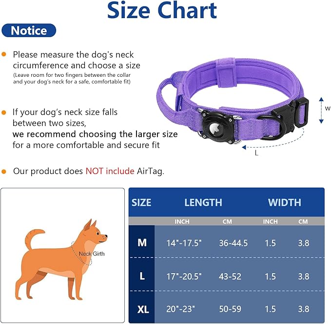 Tactical AirTag 2nd Gen (2026) & 1st Gen Dog Collar, 100% Waterproof Integrated Apple Air Tag Dog Collars with Hard PC AirTag Holder, Adjustable Military Collar with Handle, for Large Dogs(Purple,XL)