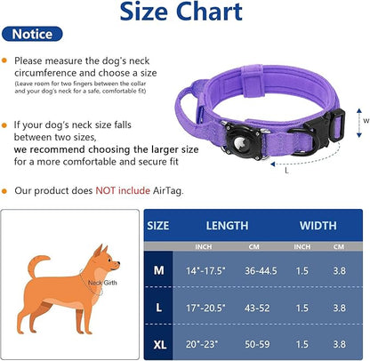 Tactical AirTag 2nd Gen (2026) & 1st Gen Dog Collar, 100% Waterproof Integrated Apple Air Tag Dog Collars with Hard PC AirTag Holder, Adjustable Military Collar with Handle, for Large Dogs(Purple,XL)