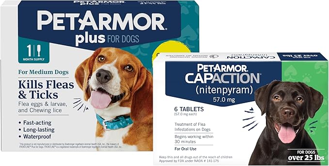 PetArmor CAPACTION Oral Flea Treatment for Dogs (6 Doses) + Bonus PetArmor Plus Topical Flea & Tick Treatment & Preventative for Dogs 25-44 lbs (1 Dose)