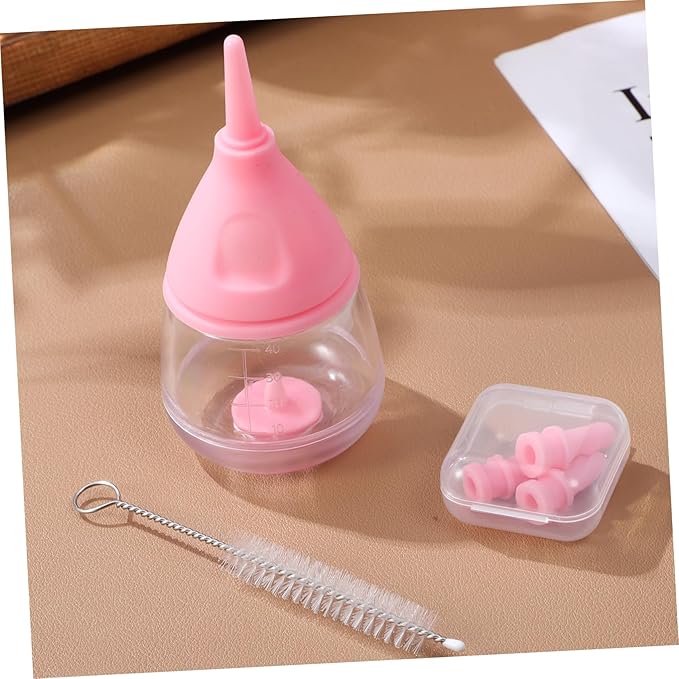 Mikikit Newborn Pet Feeding Bottle Kit Cat Milk Bottle Silicone Nipples Cleaning Brush