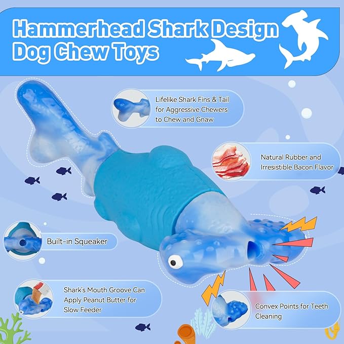 BIKIISEN Dog Toys for Aggressive Chewers, Interactive Dog Chew Toy for Large Dogs, Indestructible Squeaky Toys to Keep Them Busy, Tough Toys for Medium/Large Dogs Blue