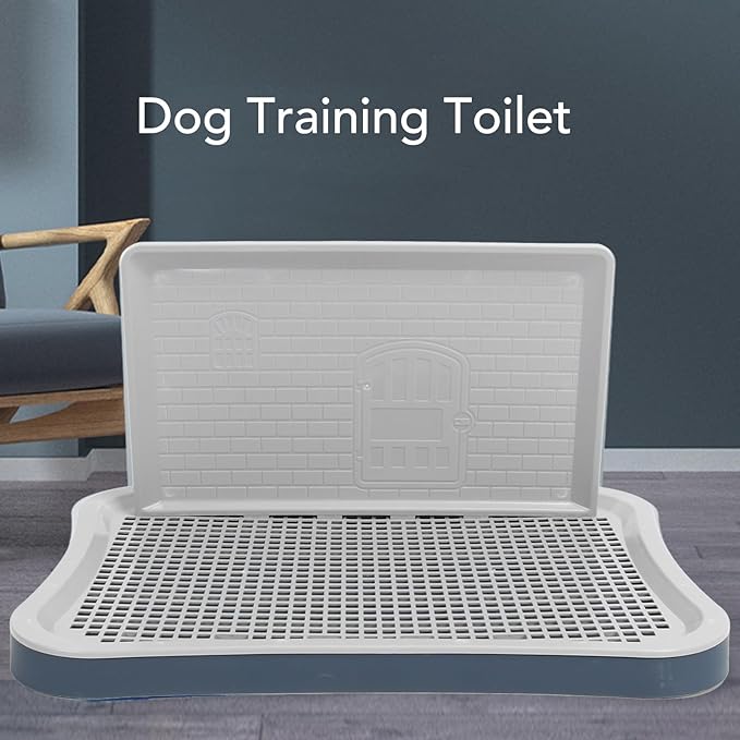 Puppy Potty Training Tray,Portable Puppy Mesh Training Potty Dog Training Toilet with Wall Column Removable Pee Pad Tray for Large Small Medium Pets (Dark Blue)