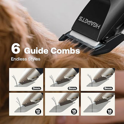 HEAPETS Dog Clippers for Grooming, Low Noise, Electric Quiet, Adjustable Clipper Comb, Rechargeable Cordless Dog Hair Clippers for Dogs Cats Pets, Black