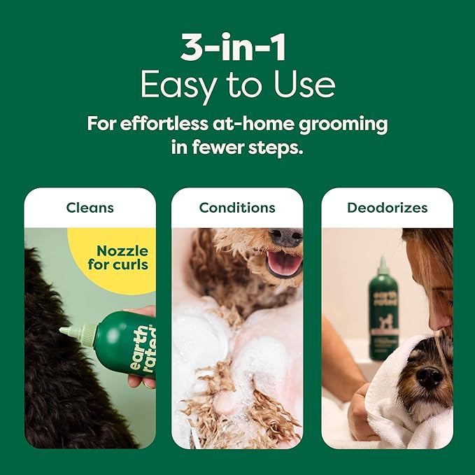 Earth Rated Dog Detangler Shampoo & Conditioner, Hypoallergenic 3-in-1 for Dogs & Puppies, Deodorizing, 98.5% Natural Origin Ingredients, for Doodles & Poodles, 16 oz