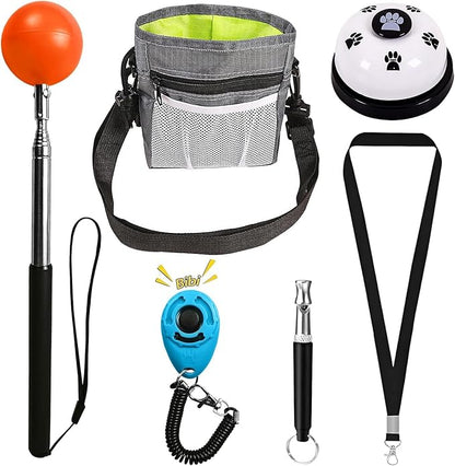 Pet Training Kit -Target Stick,Training Clicker,Whistle,Bell,Treat Pouch- Dog Training Equipment Tools, Agility Training Lure Course For Dogs,Cat Toilet Trainer Kit, Kitten Puppy Behavior Aids Trick
