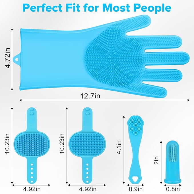 Augwind 6PCS Pet Grooming Kit for Dogs,Cats and Horses | Dog Washing Gloves | Dog Bath Brush | Dog Bath Gloves | Dog Shampoo Brush | Pet Grooming Gloves | Dog Bath Supplies (Light Blue)