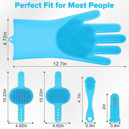 Augwind 6PCS Pet Grooming Kit for Dogs,Cats and Horses | Dog Washing Gloves | Dog Bath Brush | Dog Bath Gloves | Dog Shampoo Brush | Pet Grooming Gloves | Dog Bath Supplies (Light Blue)