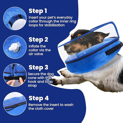 BARKLESS Dog Cone, Inflatable Dog Cone After Surgery for Large Breeds, Soft Surgery Collar with Enhanced Anti-Licking Guard Shield for Pets, Patented Protective Donut Collar