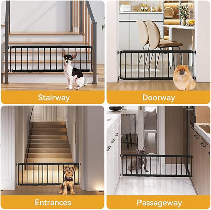 Dog Gate Indoor,18"-45" Adjustable Extra Wide Metal Short Dog Gate to Step Over, 14" Tall Small Pet Gate with 3 Extension Kits, Pressure Mounted for Doorways & Stairs Black