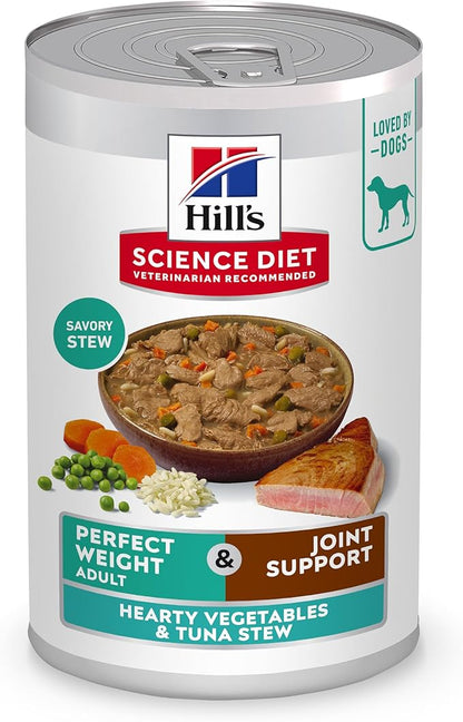 Hill's Science Diet Perfect Weight, Adult 1-6, Weight Management Support, Wet Dog Food, Tuna & Vegetables Stew, 12.5 oz Can, Case of 12