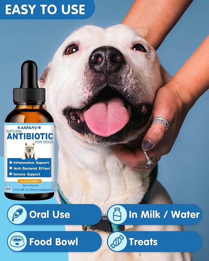 Natural Antibiotics for Dogs - 60ML Dog Antibiotic Drops - Itchy Skin Relief - Allergy Relief - Immune Support - with Organic Natural Ingredients - Bacon Flavor