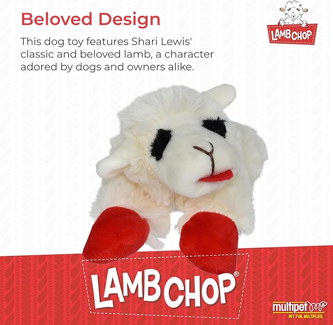 Multipet Lamb Chop Dog Plush Toy - Squeaky Toy for All Dogs - Extra Soft Plush - Stuffed Animal Dog-Toy for Cuddling & Playing - Cute Pet-Toy (6",Cream),(Pack of 3)
