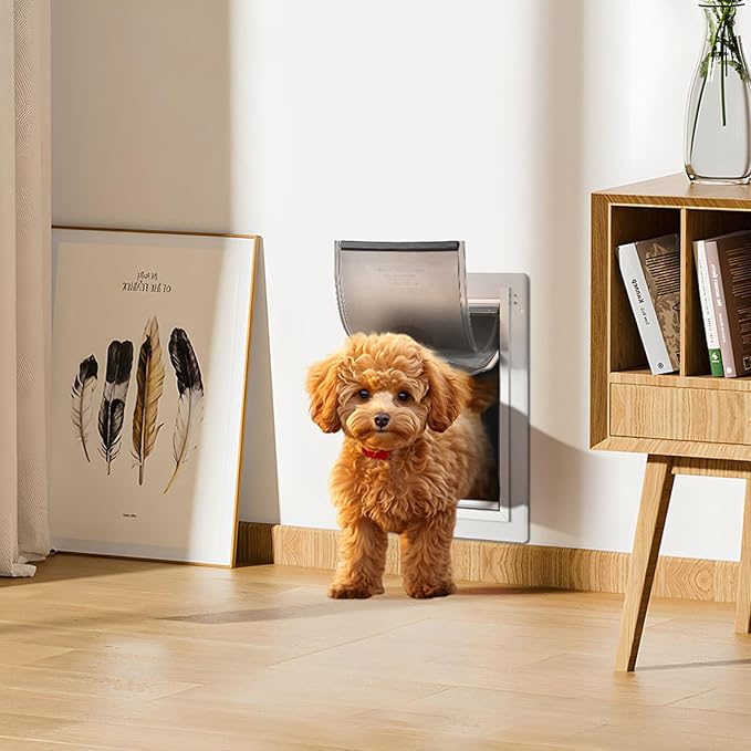 VEVOR 3-Flap Pet Door for Wall, Metal Frame with Lock, Energy-Efficient Insulated Pet Door, Easy to Install in Interior or Exterior Walls, Dog Door for Small Dogs (White-Small)
