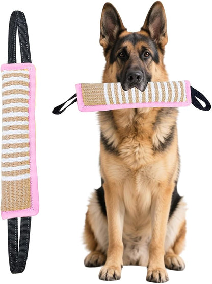 Clysoru Squeaky Tug Toy for Dogs Jute with 2 Strong Handles Lasting Training Equipment Puppy to Large Dog Interactive Toys of War Pull Indestructible Rope Pet Crinkle Teething (Light Pink)