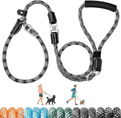 SlowTon Slip Lead for Dogs - Hands Free No Tangle Adjustable 4-6 FT 1/2” Rope, Heavy Duty Nylon Leash for Large Medium Dogs that Pull, No Pull Training Slip Leashes, 20-120lb, Black