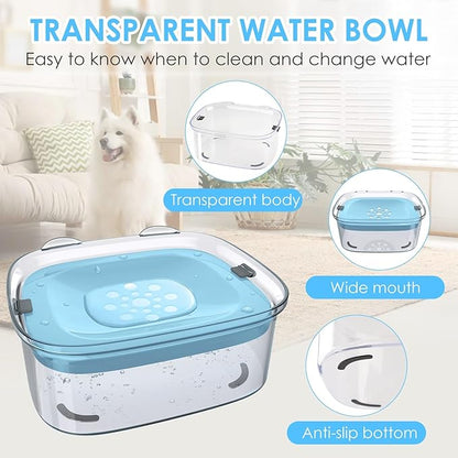 AONKEY 3L Dog Water Bowl No Spill, 101oz Large Spill Proof Dog Bowl Reduce Refill, Anti Splash No Mess Dispenser Dripless Slow Drinking Water Bowl for Sloppy Messy Drinkers (Sky Blue)
