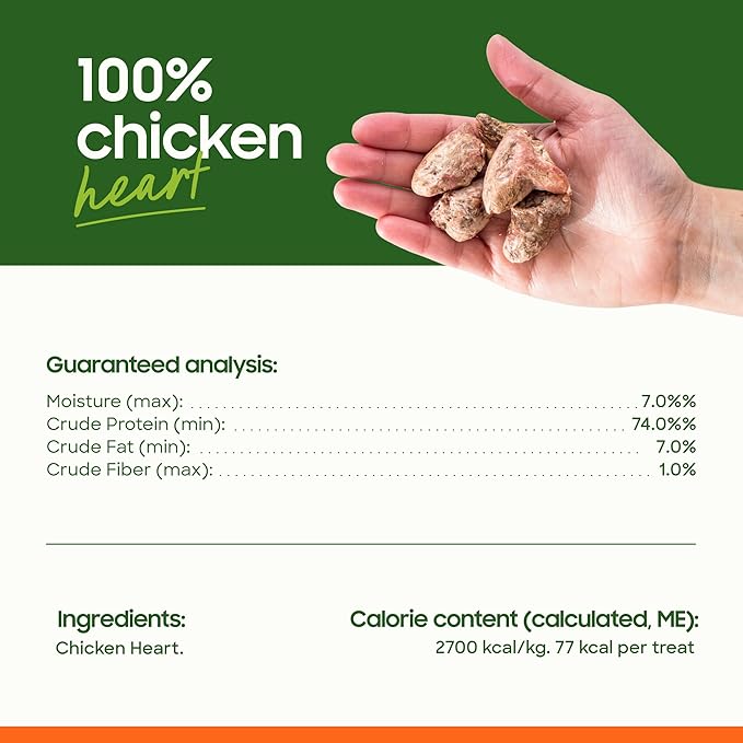 smallbatch Pets Premium Freeze-Dried Chicken Heart Treats for Dogs and Cats, 3.5 oz, Made and Sourced in The USA, Single Ingredient, Humanely Raised Meat, No Preservatives or Anything Artificial Ever