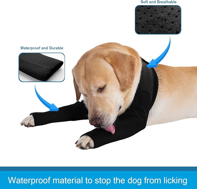 Coodeo Dog Recovery Sleeves, Cone Collar Alternative, Abrasion Resistant Dog Recovery Suit, Washable 2.5mm Thick and Waterproof, Pet Wounds Prevent Licking, Biting (Black, 2XL)