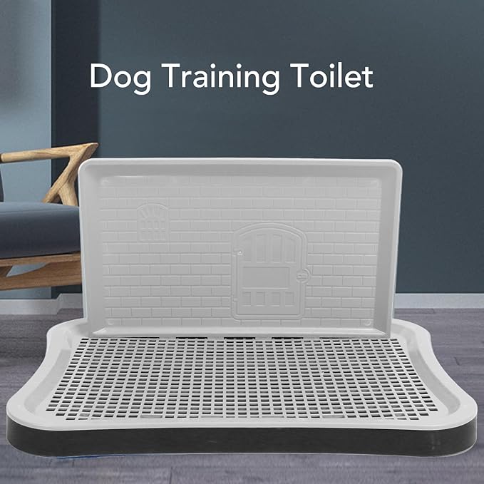 Puppy Potty Training Tray,Portable Puppy Mesh Training Potty Dog Training Toilet with Wall Column Removable Pee Pad Tray for Large Small Medium Pets (Black)