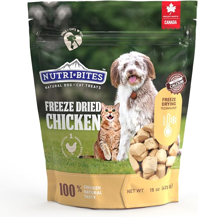Nutri Bites Freeze Dried Chicken Liver Dog & Cat Treats, Single Ingredient High Protein Pet Treats, 15 oz