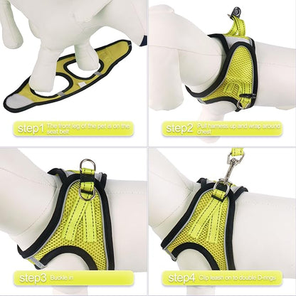 YIMEIS Dog Harness and Leash Set, No Pull Soft Mesh Pet Harness, Reflective Adjustable Puppy Vest for Small Medium Large Dogs, Cats (Fluorescent Yellow, X-Small (Pack of 1)