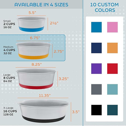Master Pet Supply Stainless Steel Dog Bowls Set of 2 with Extra Thick Silicone Base - 4 Cup (32 oz) Mango Tango, Non-Slip, Dishwasher Safe Metal Bowls, Pet Dog Food Bowl for Dogs, Cats, Anti Rust