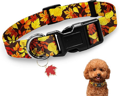 Kazazoo Dog Collar Cute and Soft Nylon Puppy Collar for Boy and Girl, Adjustable Dog Collars for Small Medium Dogs, Maple Leaf-S