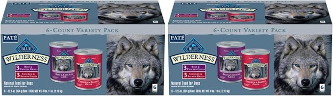 Blue Buffalo Wilderness High Protein Beef and Chicken & Salmon and Chicken Wet Dog Food Variety Pack for Adult Dogs,Grain-Free,12.5 oz Cans,(Pack of 12)