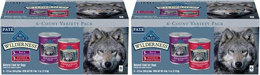 Blue Buffalo Wilderness High Protein Beef and Chicken & Salmon and Chicken Wet Dog Food Variety Pack for Adult Dogs,Grain-Free,12.5 oz Cans,(Pack of 12)