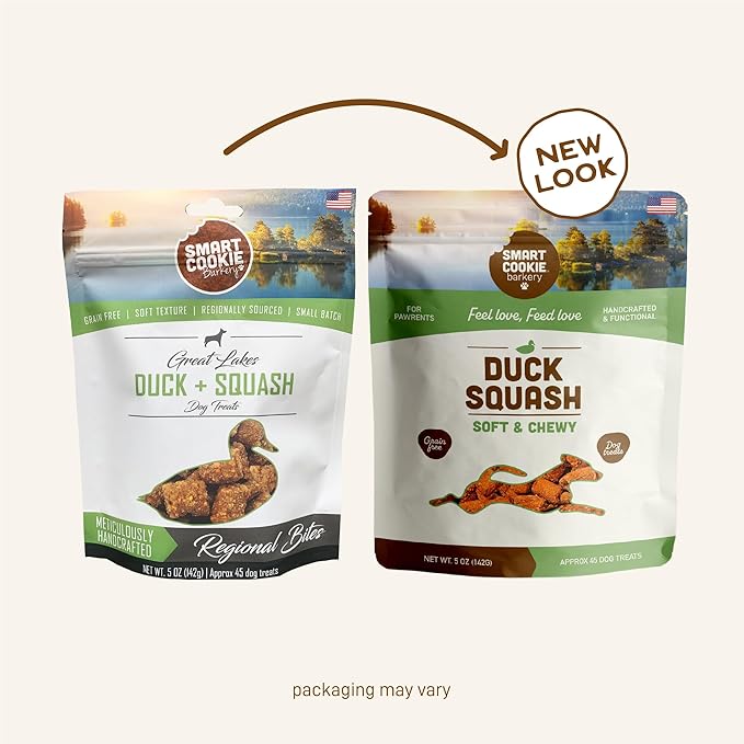 Smart Cookie All Natural Dog Treats - Duck & Squash - Training Treats for Dogs & Puppies with Allergies, Sensitive Stomachs - Soft Dog Treats, Chewy, Grain Free, Made in USA - 5oz, Pack of 3