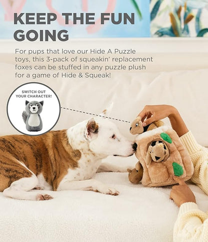 Outward Hound Squeakin' Raccoon Hide A Puzzle Plush Replacement Dog Toys - 3 Pack