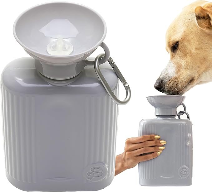Springer Dog Water Bottle | Portable Travel Water Bottle Dispenser For Dogs - As Seen on Shark Tank | Patented, Leak-Proof Bottles Fill Bowl With Water - Ideal for Walking | BPA-Free 44oz Gray