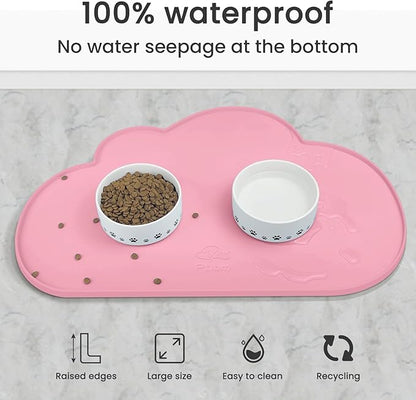 Ptlom Silicone Pet Feeding Mat for Dogs and Cats, High-Lips Pet Placemat Non-Slip Waterproof Bowl Mats Prevent Food and Water Overflow, Puppy Dish Tray Mat Suitable for Small Medium Large Pets, Pink