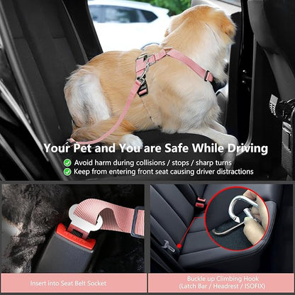 VavoPaw Dog Seat Belt, Safety Vest Dog Car Harness with Adjustable Buckle Dog Seat Belt for Vehicle Nylon Pet Safety Seat Belts Heavy Duty(L, Pink Daisy)