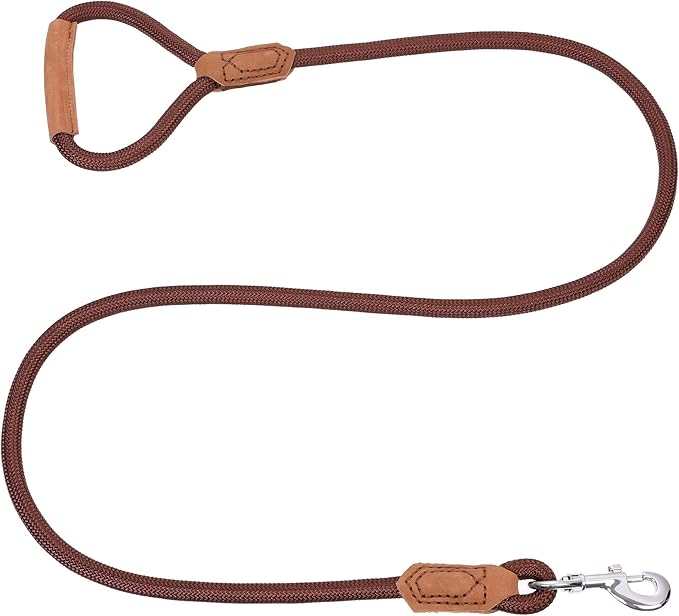 Mile High Life | Premium Leather Dog Leash | Strong Rope Leash | Leather Handle | Zinc Alloy Strong Clasp | Small Medium Large Dogs | 4/5/6 Feet(Dark Brown, 60 Inch (Pack of 1))