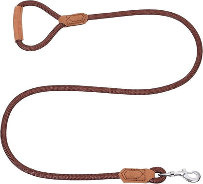 Mile High Life | Premium Leather Dog Leash | Strong Rope Leash | Leather Handle | Zinc Alloy Strong Clasp | Small Medium Large Dogs | 4/5/6 Feet(Dark Brown, 60 Inch (Pack of 1))