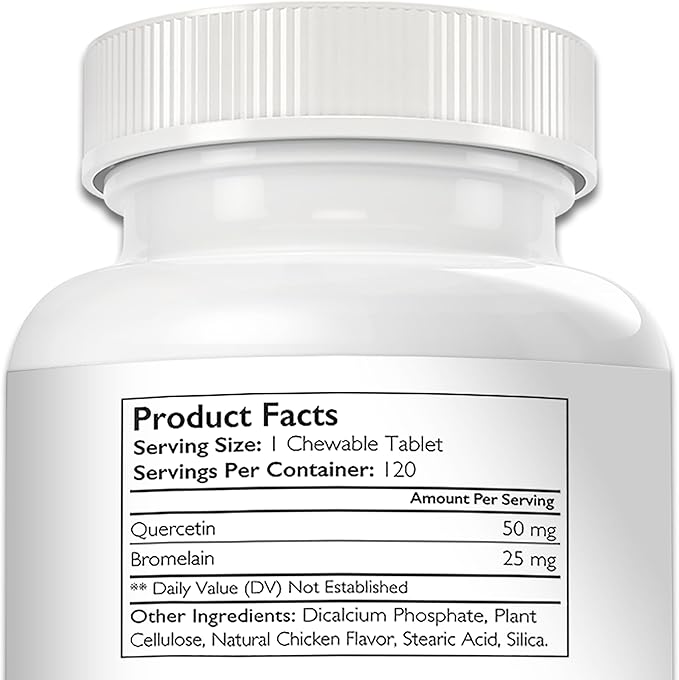 Quercetin for Dogs with Bromelain to Support Balanced Immune System, Promote Inflammatory Relief & Antioxidant Activity, Quercetin for Dog Allergies, 120 Chewable Tablets