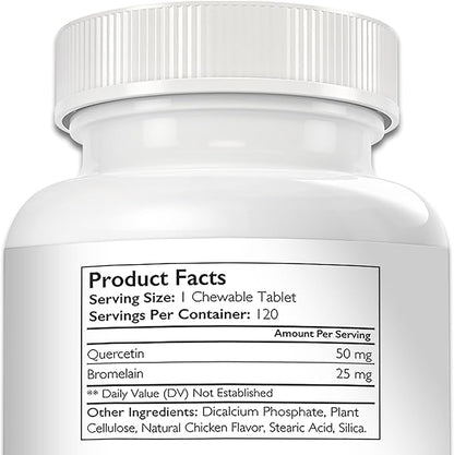 Quercetin for Dogs with Bromelain to Support Balanced Immune System, Promote Inflammatory Relief & Antioxidant Activity, Quercetin for Dog Allergies, 120 Chewable Tablets