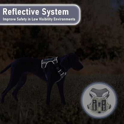 Tactical Dog Harness for Medium Large Dogs, No-Pull Pet Harness with 2 Leash Clips, Adjustable Soft Padded Dog Vest, Reflective Pet Oxford Vest with Easy Control Handle for Medium Dogs, Gray M