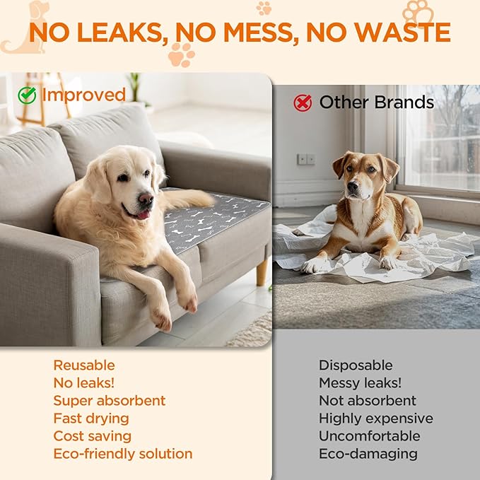 Washable Pee Pads for Dogs Large 48" x 48" 2-Pack Reusable Puppy Pads Pet Training Pads, Fast Absorb Dog Mats, Waterproof Whelping Pad, Non-Slip Protects Against Urine Leakage