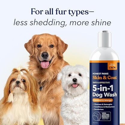 Honest Paws Dog Shampoo and Conditioner - Premium Dog Wash for Allergies and Dry, Itchy, Moisturizing for Sensitive Skin - Sulfate Free, Plant Based, All Natural - Coconut & Mango -16 Fl Oz