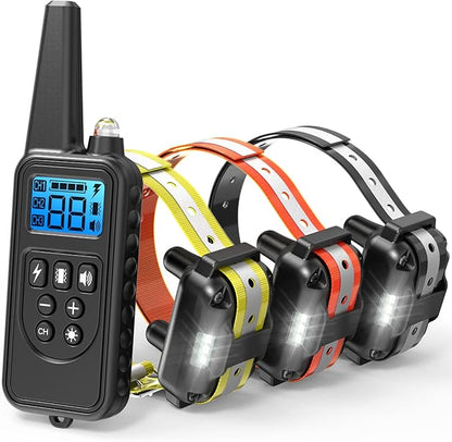 F-color Dog Training Collar with Remote 2600ft Shock Collar for Small Medium Large Dogs Breed Waterproof Dog Shock Collar for 3 Dogs with Anti-Lost Light Beep Vibration Shock