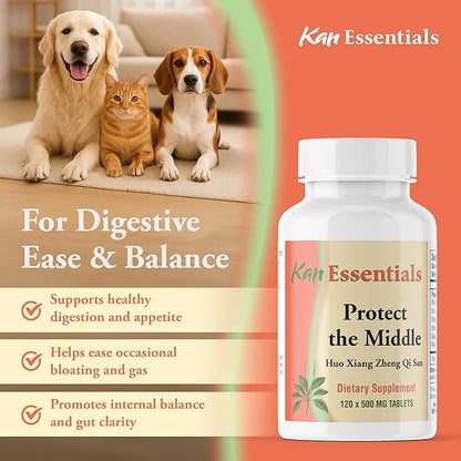 Kan Herb Company Protect The Middle – Traditional Chinese Herbal Blend for Dogs and Cats to Support Digestion, Appetite, and Gut Comfort, Herbal Supplement for Pets, 120 Tablets