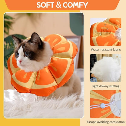 Avont Cat Cone Collar Soft, Adjustable Recovery E Collar Alternative for Cats Kittens Puppies, Elizabethan Neck Cone of Shame to Prevent Licking Biting After Surgery Protect Wounds -Tangerine(M)