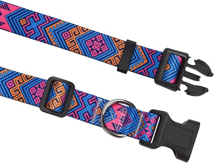 Mihqy Dog Collar with Bohemia Floral Tribal Geometric Patterns - Soft Ethnic Style Collar Adjustable for Small Medium Large Dogs(Orange Ethnic Style,L)