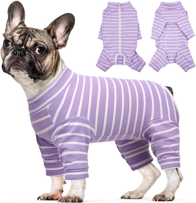 Kuoser Recovery Suit for Medium Dogs After Surgery, Long Sleeve Dog Surgery Recovery Suit, Dog Onesie for Abdominal Wounds Skin Disease, Purple M