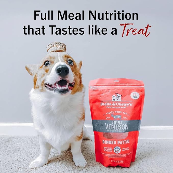 Stella & Chewy's Freeze-Dried Raw Dinner Patties - Simply Venison Recipe - High Protein Grain-Free Puppy & Dog Food - Perfect for Picky Eaters - 25 oz (Pack of 2)