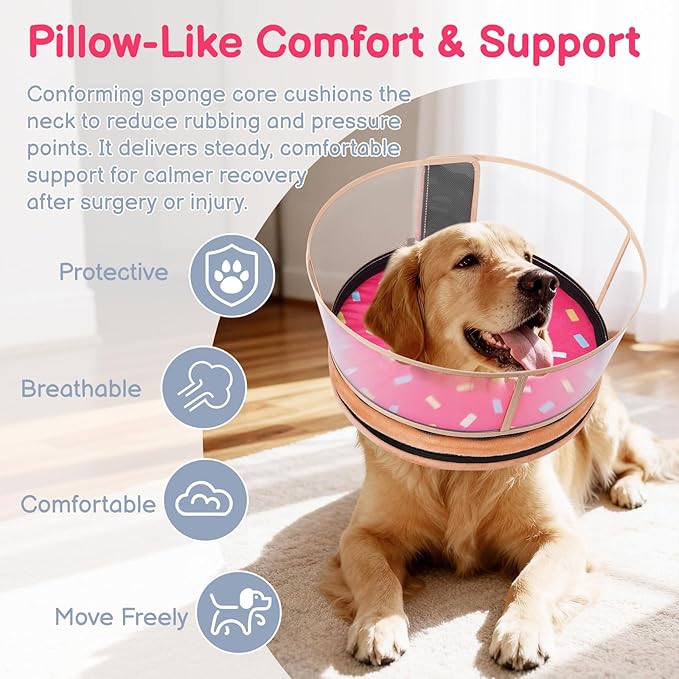 Sponge Dog Cone After Surgery, No Inflation Required Dog Donut Collar to Stop Licking, Inflatable Cone Alternatives for Large Pets, Soft Recovery Collar with Protective Shield (Donut, L)