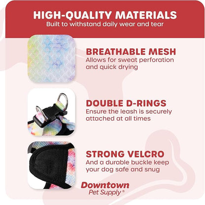 Downtown Pet Supply Step-in Dog Harness – No Pull, Adjustable Padded Mesh with Reflective Trim, Secure Buckle Strap – Comfortable & Breathable Small Dog Harness, Medium, Tye Die