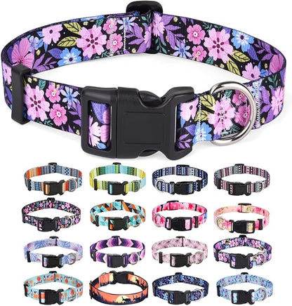 Mihqy Dog Collar with Bohemia Floral Tribal Geometric Patterns - Soft Ethnic Style Collar Adjustable for Small Medium Large Dogs(Floral Pink,S)